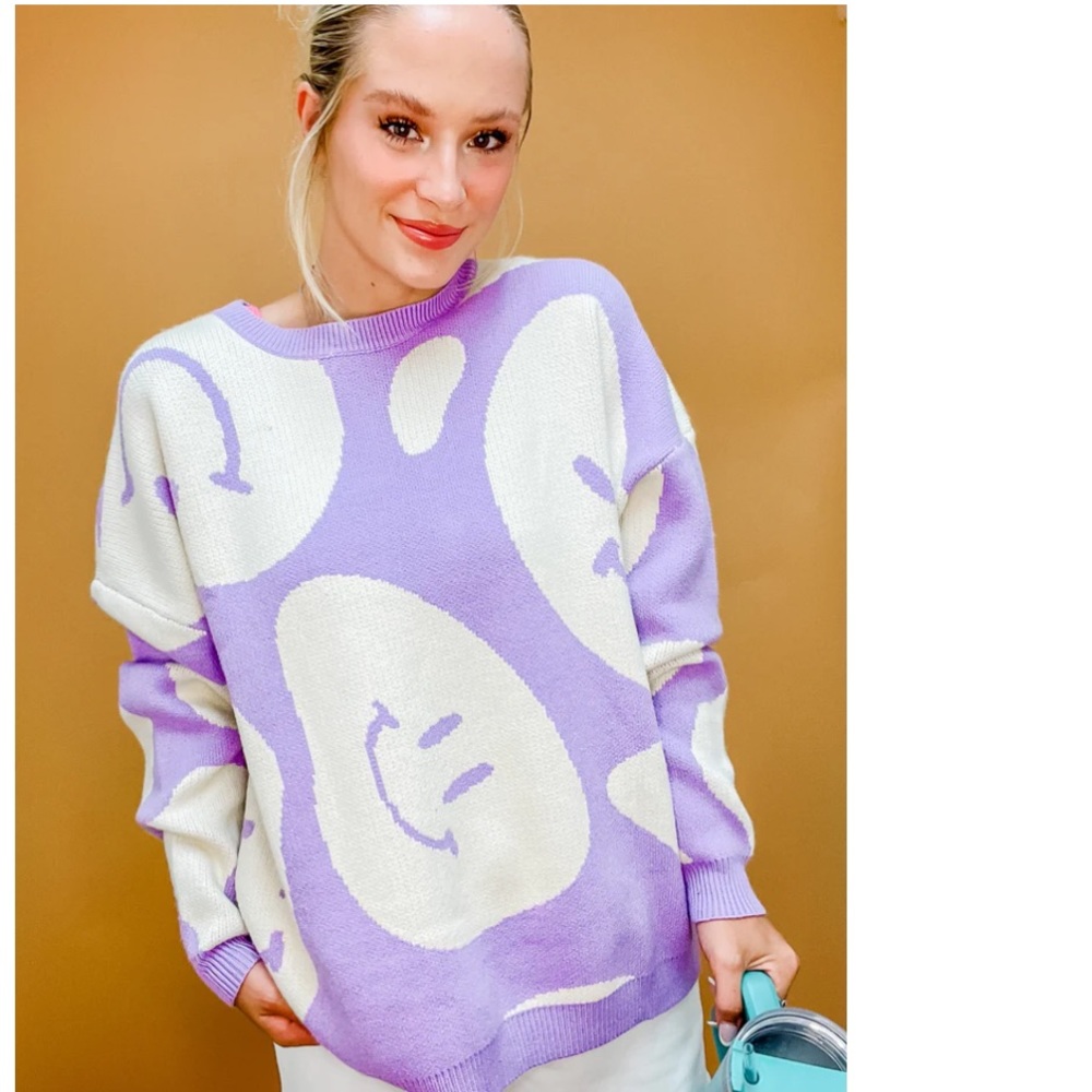 New Swirly Smiley Face Sweater